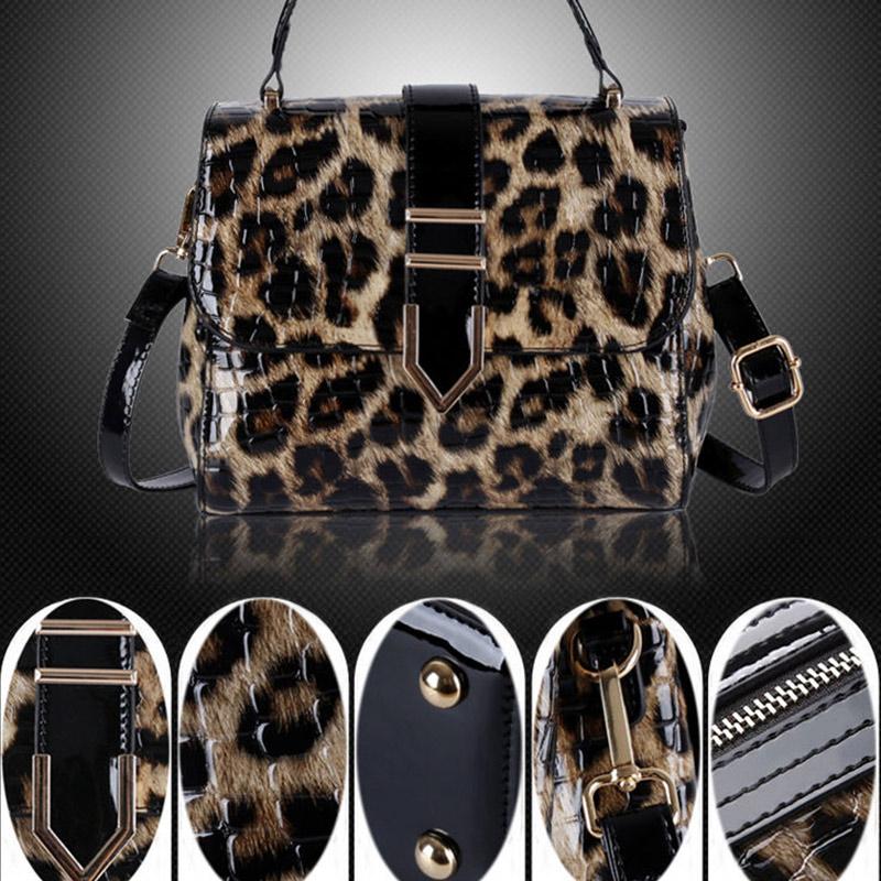 Fashion Leather Handbags Large Capacity Leopard Print Handbags Cowhide Fashion Temperament Shoulder Bag Messenger Bag
