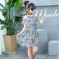Children's Fashion Dress Girl Casual Off Shoulder Halter Above Knee Dresses Korean Girl's Dress Beach Dress Fold Print Butterfly
