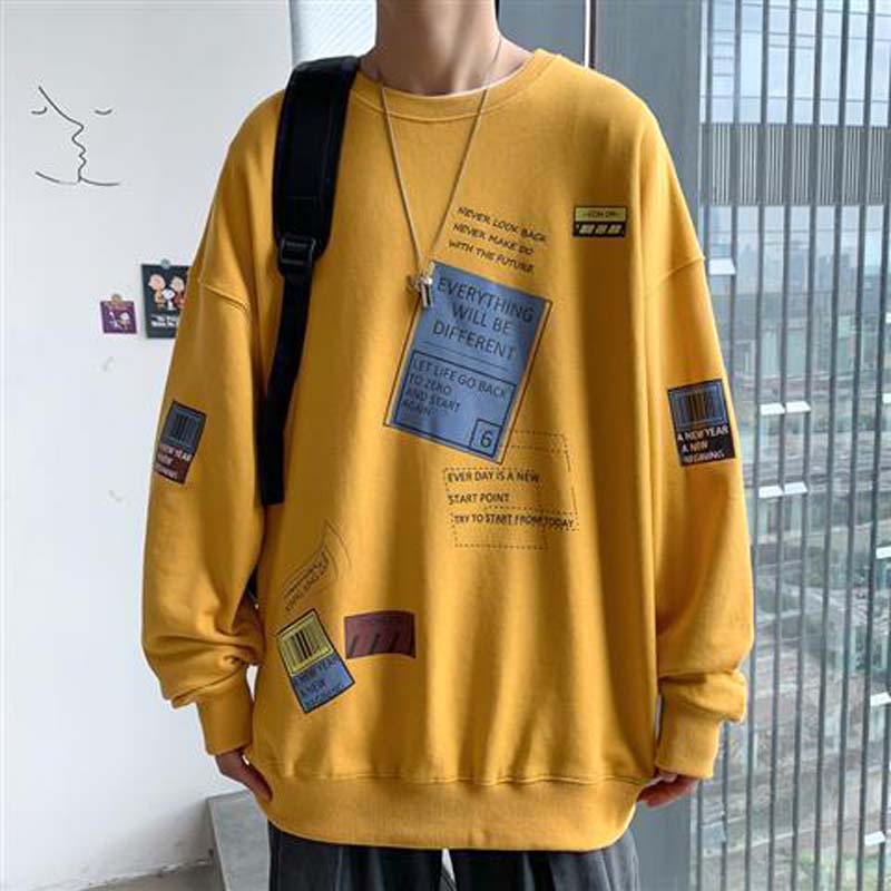 Literary Men's and Women's Round Neck Sweater Men's Loose Plus Size Shirt All-match Bottoming Shirt Jacket