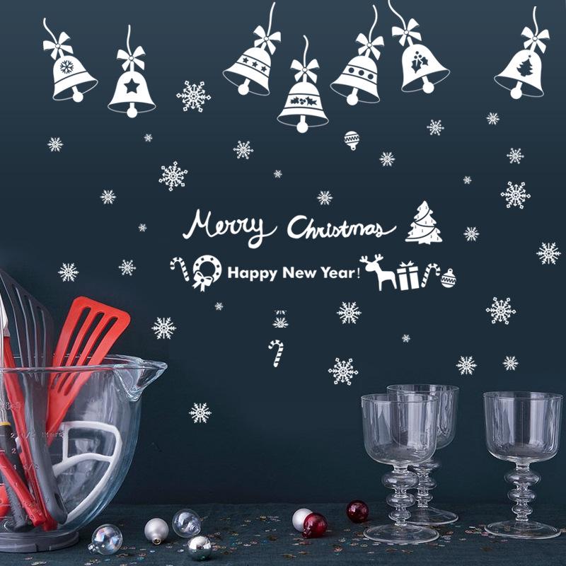 Fashion Christmas Snowflake Bell Wall Sticker Classroom Glass Window Background Decoration