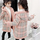 Girls' Jacket Autumn and Winter Korean Children's Clothing Thickened Plus Velvet Plaid Coat Mid-length Warm and Windproof Top