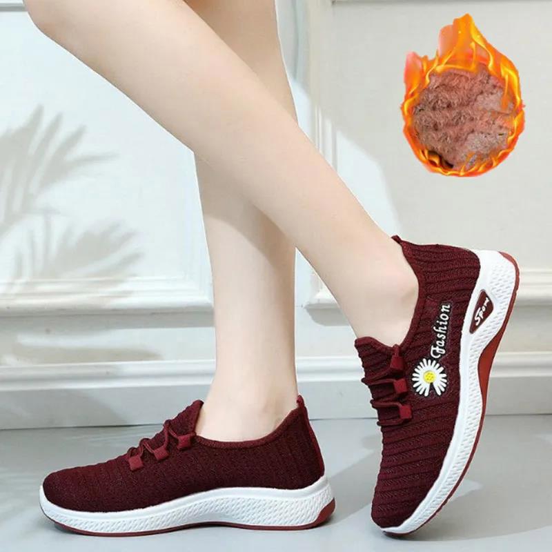 Women Autumn and Winter Plus Velvet Thick Cotton Shoes Non-slip Soft Bottom Cloth Shoes  Lightweight Sports Shoes