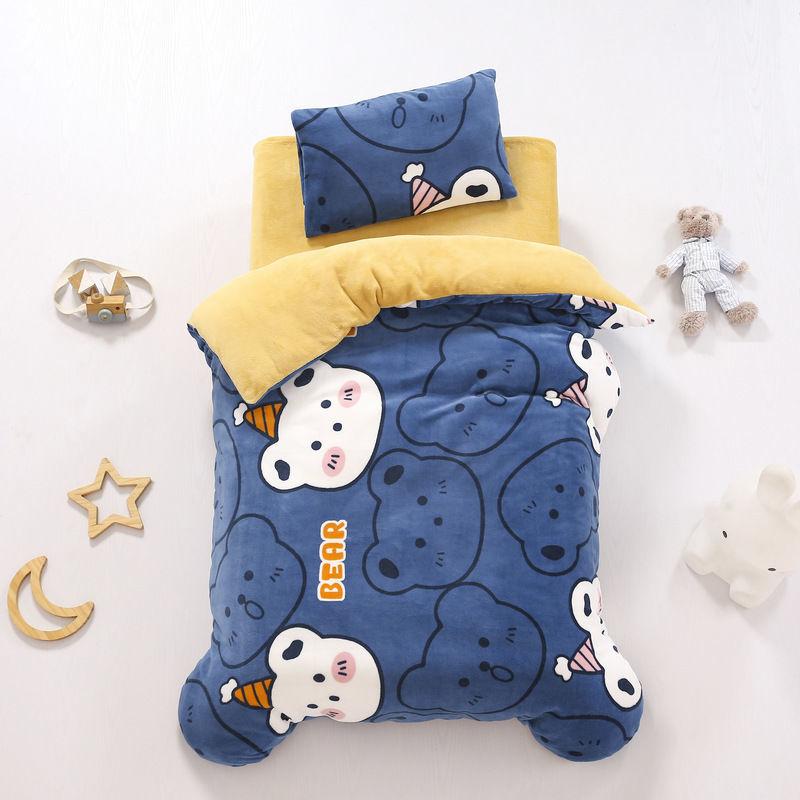Fall/Winter Double-sided Milk Velvet Three-piece Quilt for Kindergarten Children's Nap Quilt Plus Velvet Thick Quilt Cover Removable and Washable