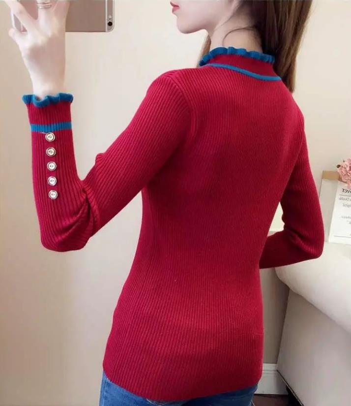 Autumn and Winter Slim-fit Padded Top Ruffled Long-sleeved Sweater All-match Base Sweater