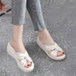 Leather Wedge Slippers Ladies Thick Sole Outer Wear Fashion Summer Flip High Heel Beach Sandals