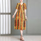 Loose Plus Size XL-XXXXXL Cotton Short-sleeved A-line V-neck Ruffle Dress Summer Printing Calf-length Skirt