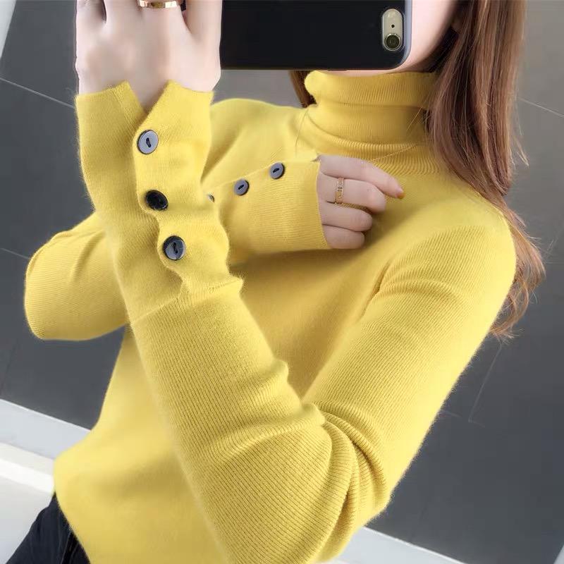 Pofulove Women's Pile Collar Knit Bottoming Shirt Autumn and Winter New Sweater Style High-necked Slim Fit Slim Top