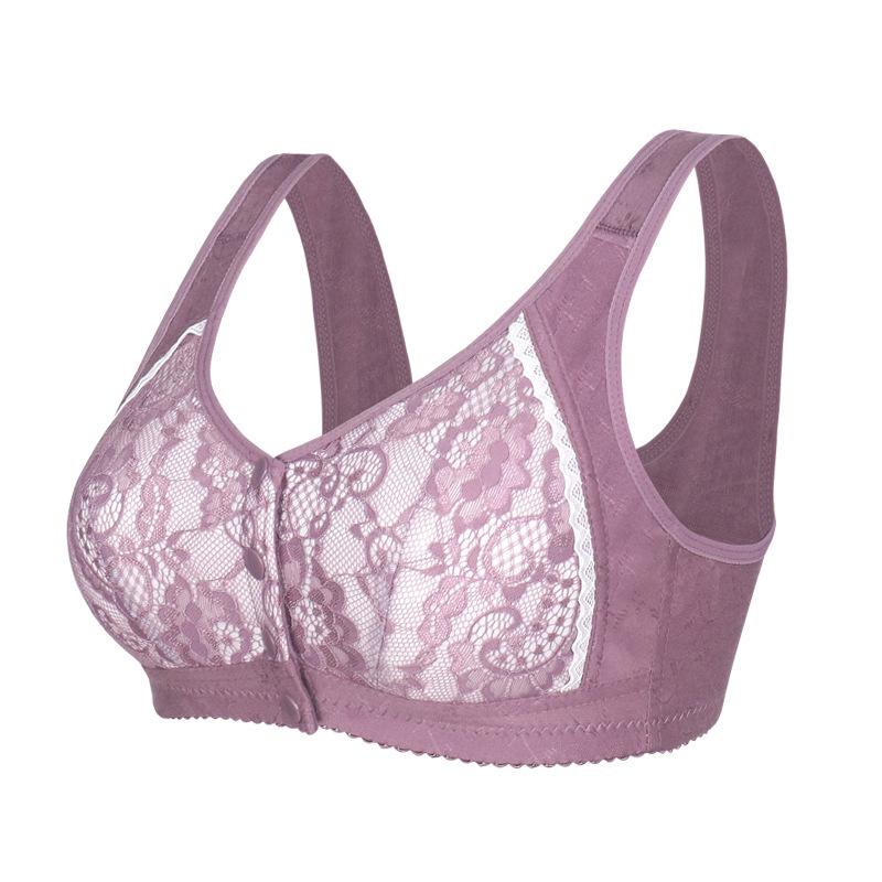 Large Size Lace Cup Front Buckle Underwear No Steel Ring Wide Shoulder Straps Vest-style Insertable and Breathable  Bra