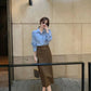 High Waist Hip Leather Skirt Women's Spring Slim Split Skirt Leather Skirt Skinny Tight Straight Mid Length Pencil Skirt Lady Pu Half Skirt