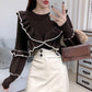 Autumn and Winter Ins Knit Sweater Fashion All-match Ruffle Sweater Women Color Matching Bottoming Shirt