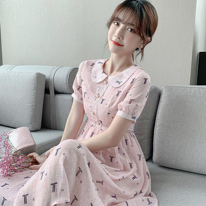 Pink Chiffon Dress Female Summer Can Be Salty Can Be Sweet Temperament Was Thin A-line Skirt Ladies Mid-length Dress