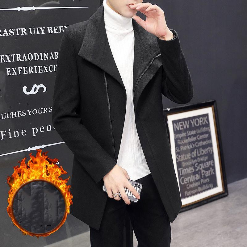 Woolen Coat Men's Mid-length Thick Woolen Coat In Autumn and Winter Windbreaker British Style Casual Coat