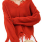 Loose Casual Solid Color Irregular Sweater Fashion Chic Tassel V-neck Long-sleeved Knit Pullover