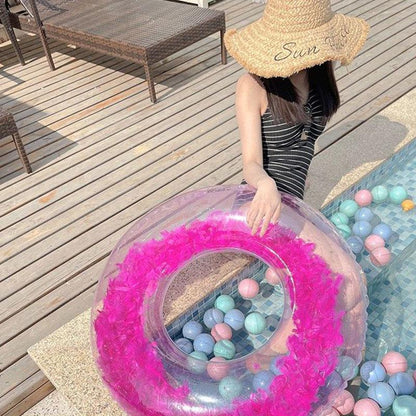 Swimming Ring Adult Thickened Swimming Ring Armpit Ring Men and Women Adults and Children Full Transparent Feather Inflatable Lifebuoy
