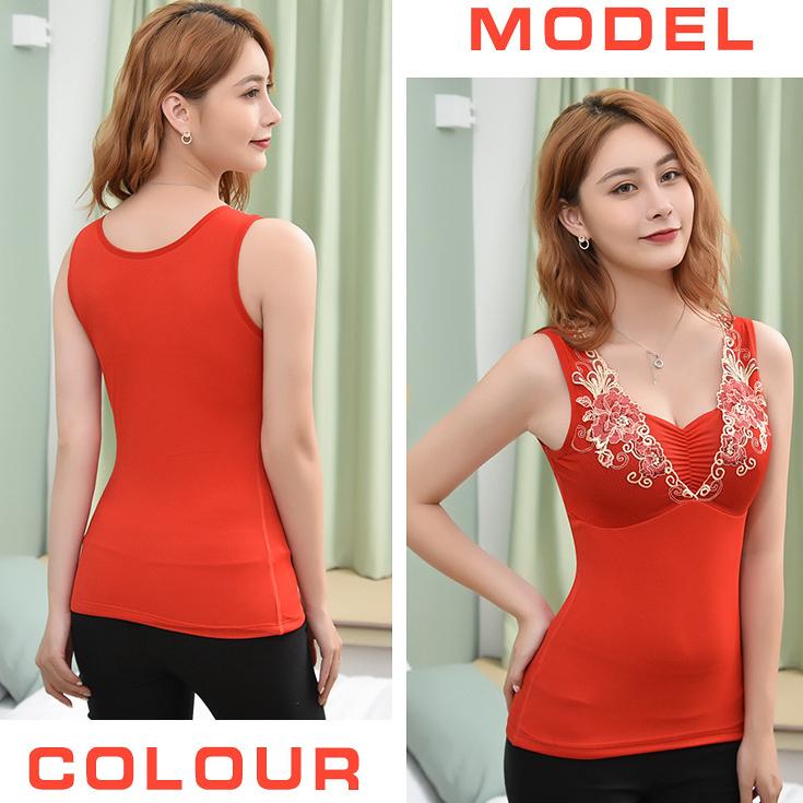 Thermal Vest Women Winter Underwear Floral Tank Tops with Pad Slim Sleeveless Body Top Seamless Sexy Clothing Inner Wear