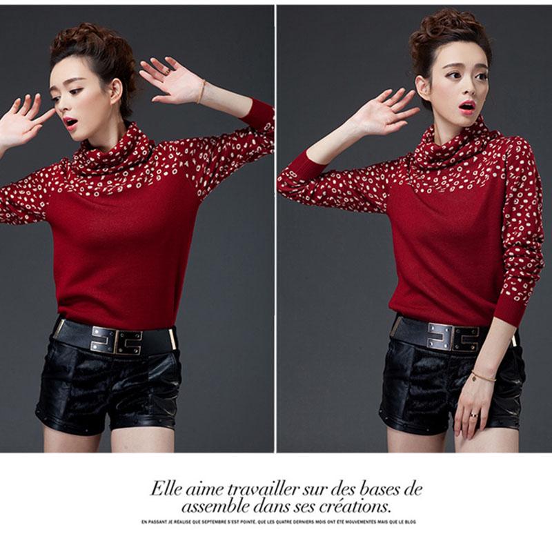 Autumn Winter Fashion Leopard Sweater Women Loose Turtleneck  Pullover Sweater Thick Warmth Slim Bottoming knitwear