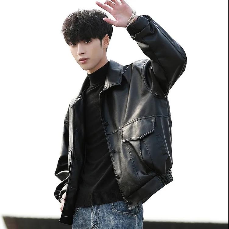 Leather Men's Korean Version of The Trend of Loose Thin Locomotive Clothing Young Students Pilot Leather Jacket Spring and Autumn Jacket Tide Brand