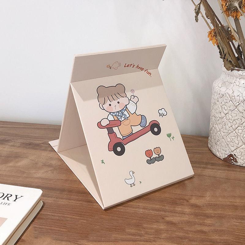 Cute Cartoon Animal Makeup Mirror Girl Woman Folding Mirror Desktop Creative Portable HD Thin Travel Out Household Essentials Princess Makeup Mirror