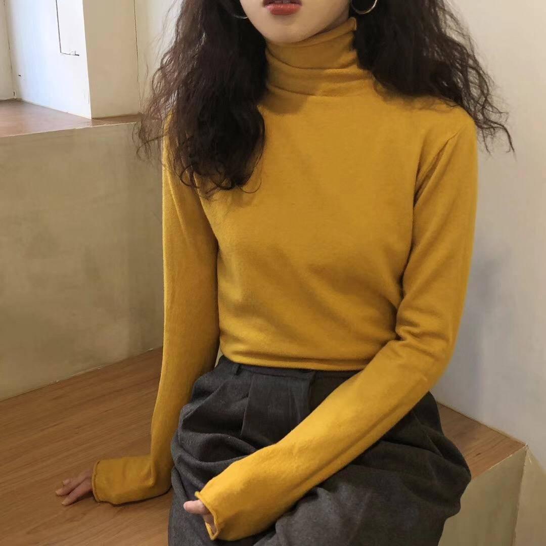 Pile Collar Knit Bottoming Shirt Long-sleeved Autumn Winter Turtleneck Solid Sweater Color