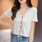 Summer Short Sleeve Women's Solid Color V-neck T-shirt