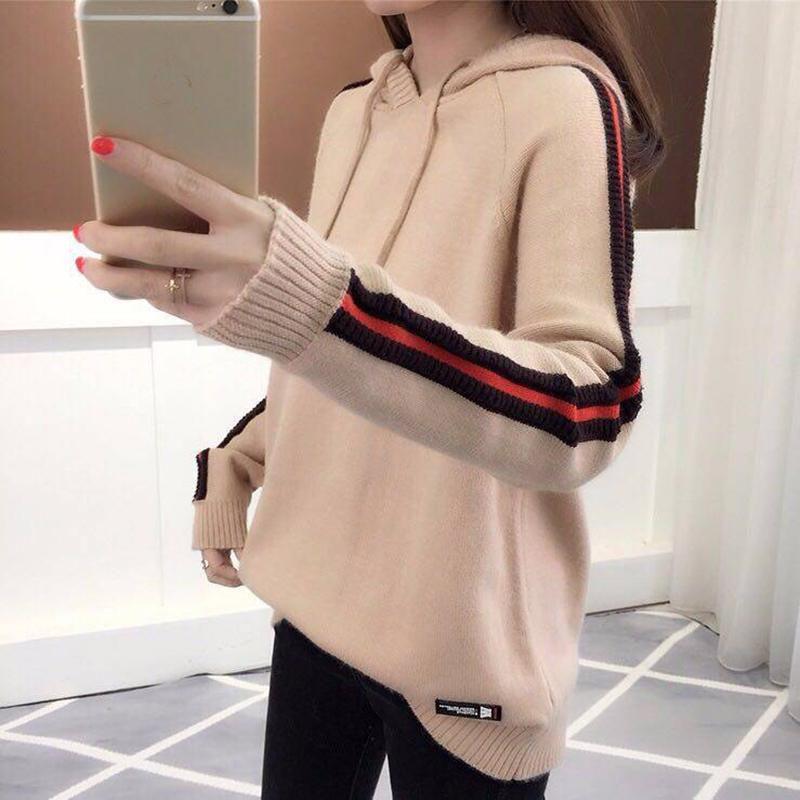 Winter Women Thick Warm  Pullover Sweater Office Loose Knited Hooded Sweatshirt Drawstring Plus Size Sweater Outwear
