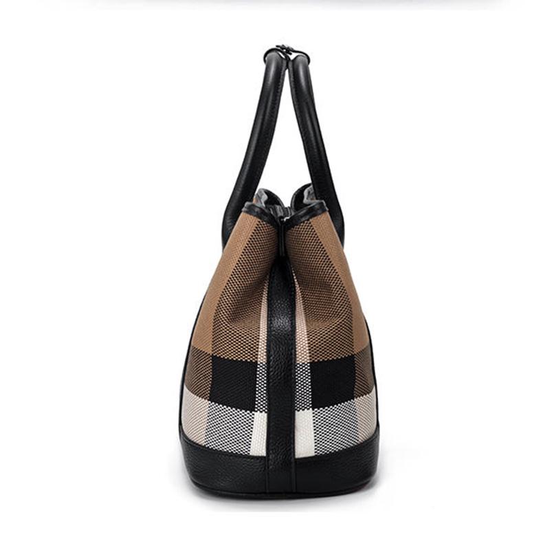 Leather Bag Ladies Trend Large Capacity Plaid Canvas Handbag All-match Commuter Shoulder Messenger Bag