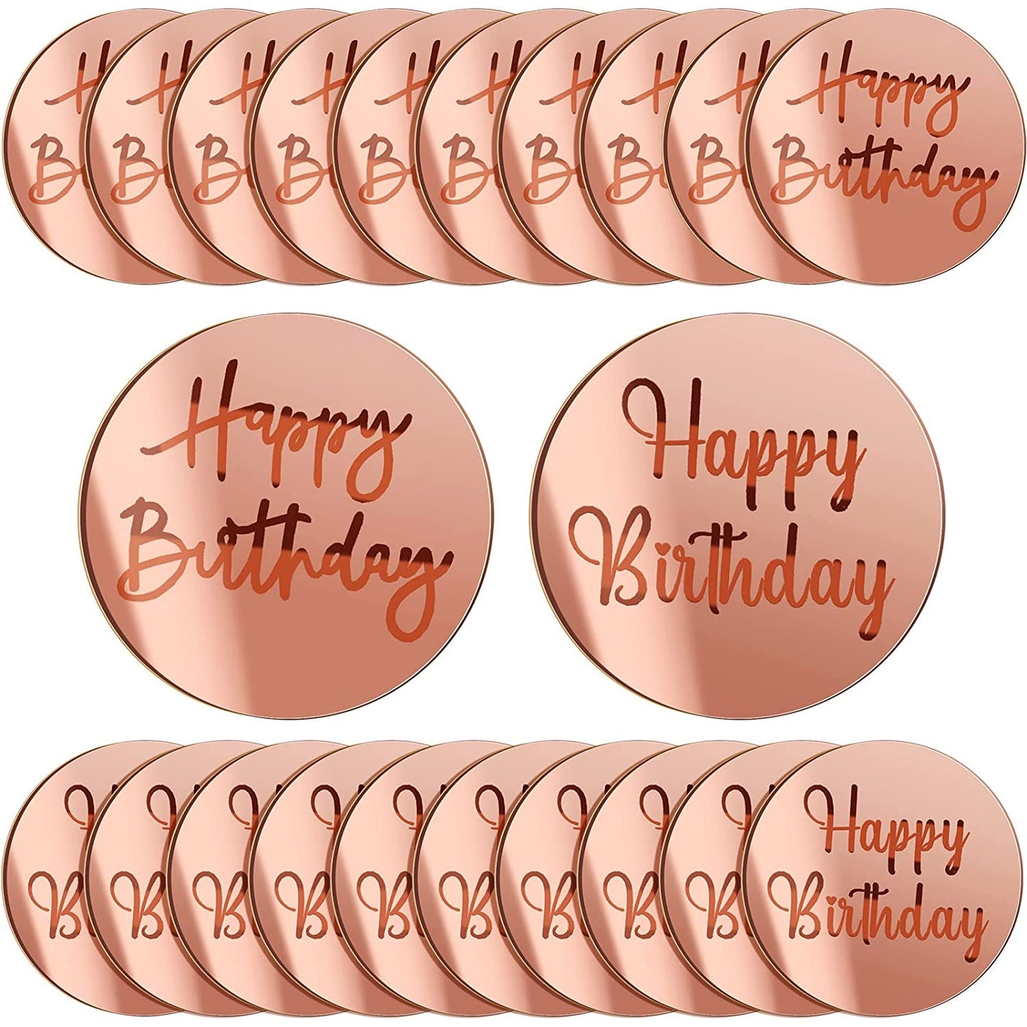 20 Pieces Acrylic Cake Disc Acrylic Cupcake Toppers Mirror Acrylic Cake Toppers Round Birthday Engraved Topper Charms for DIY Cupcake Decoration