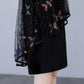 Large Size Women's Summer Black Belly Cover Sequins Embroidery Stitching Short-sleeved Fairy Dress Ladies Temperament A-line Skirt