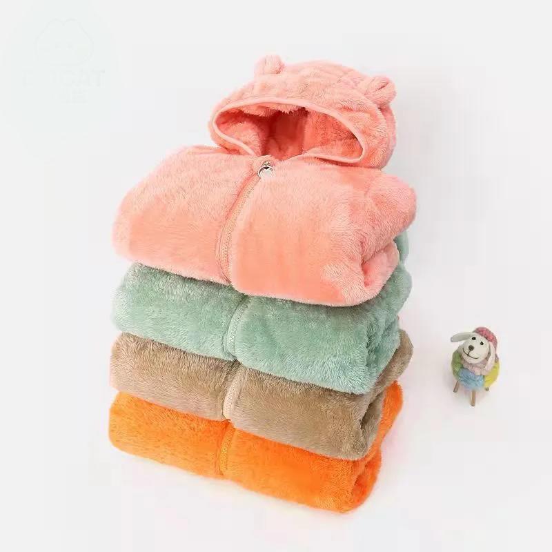 Girls' Warm and Windproof Cotton Clothes Autumn and Winter Thickened Plus Fleece Hooded Jacket