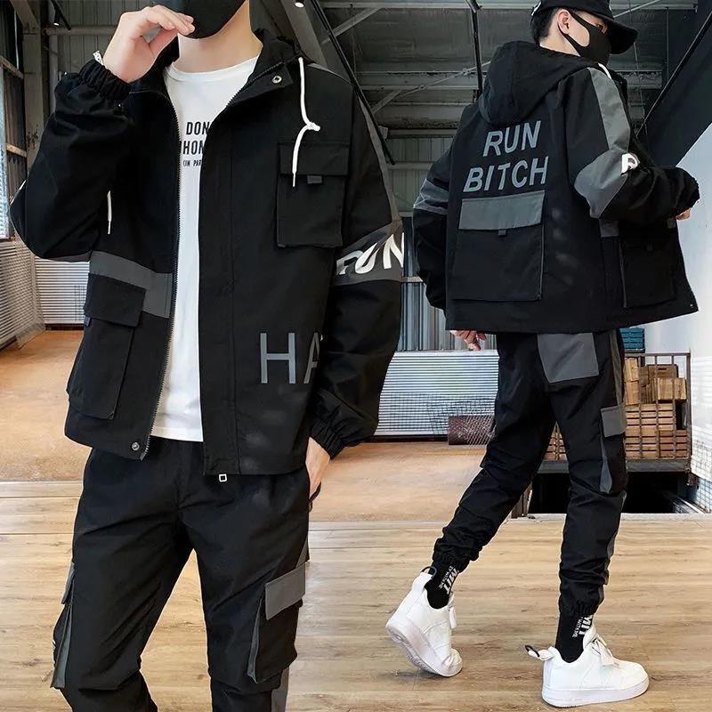 Three-piece Men's Spring and Autumn Sports Suit Youth Casual Work Clothes Jacket Tooling Suit Hooded Casual Sportswear