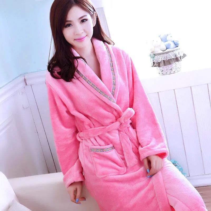 Noble Beige Ladies Pajamas Cashmere Warm Home Clothes Striped Homewear Quick-drying Bathrobe Robe Coat Long