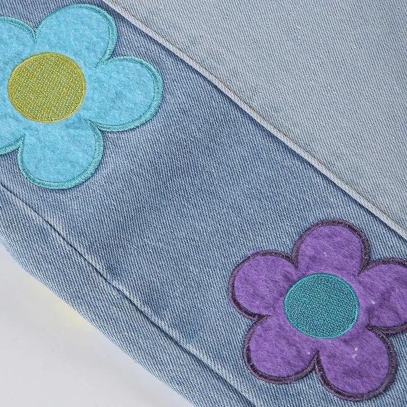 European and American Flower Pattern Jeans Women's High Waist Slim Slim Fashion Casual All-match Trousers Women's Trend