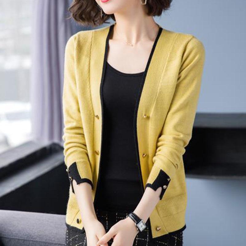 Autumn and Winter V-neck Knitted Sweater Ins Style Casual Short Jacket Fashion Simple Female Jacket