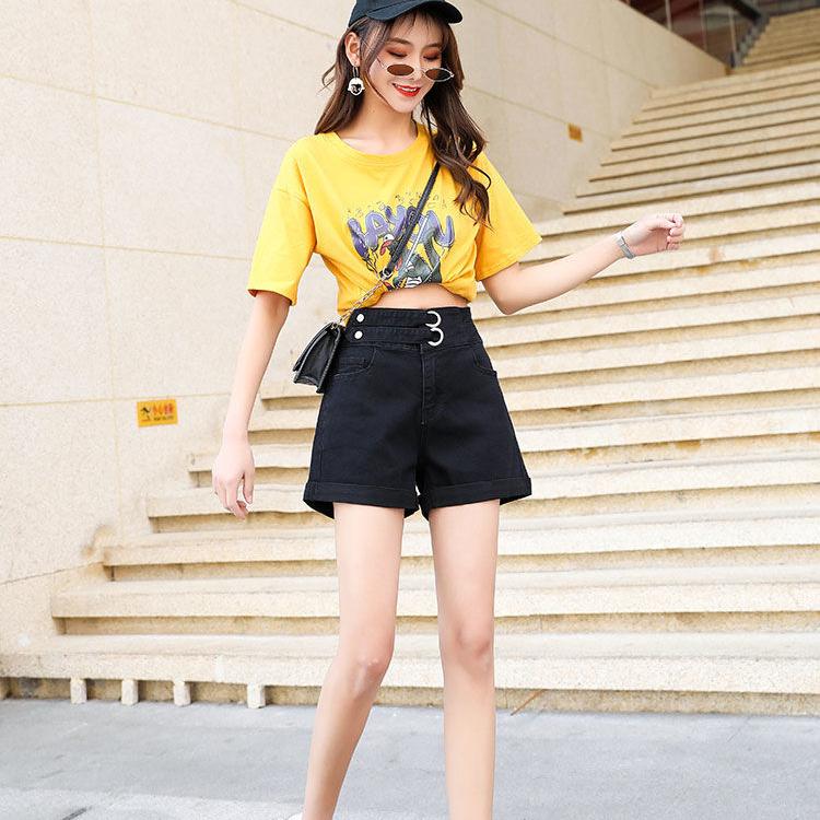 WTEMPO Ring Button High Waist Washed Denim Summer Women Denim Shorts Jeans Casual Shorts