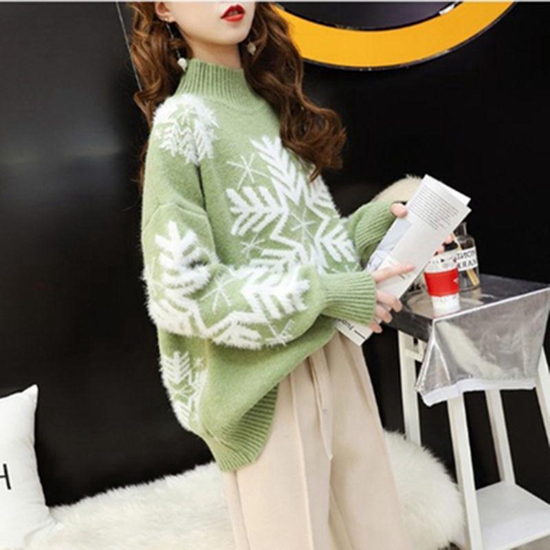 High Neck Sweater Women Thick Warm Autumn and Winter Loose Wild Sweater Christmas Day Wear