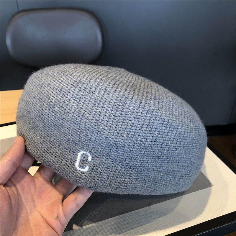 Sweet Solid Color Knitted Beret Hat Female Autumn and Winter Fashion Western Style Embroidery Letter Forward Hat