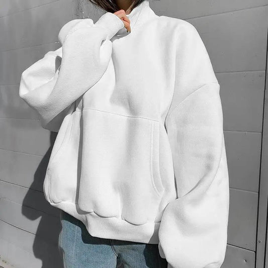 Autumn and Winter Oversized Sweatshirt Women's High-neck Long-sleeved Sweater Solid Color All-match Blouse