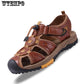 Men's Sandals Leather Breathable Closed-Toe Sandal Summer Beach Shoes Outdoor Shoes
