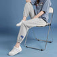 Women's Spring and Summer Trousers High-rise Straight-leg Gray Sweatpants Korean Style Loose Casual Student Nine-point Pants Trend