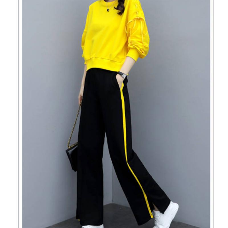 Women's Fashion Wide-leg Pants Two-piece Loose and Thin Casual Sportswear Sweater Suit Women