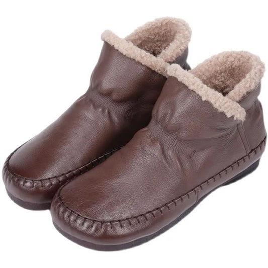 Soft Leather Women's Boots Plus Velvet Korean Short Boots Non-slip Rubber Sole Thick Plush To Keep Warm