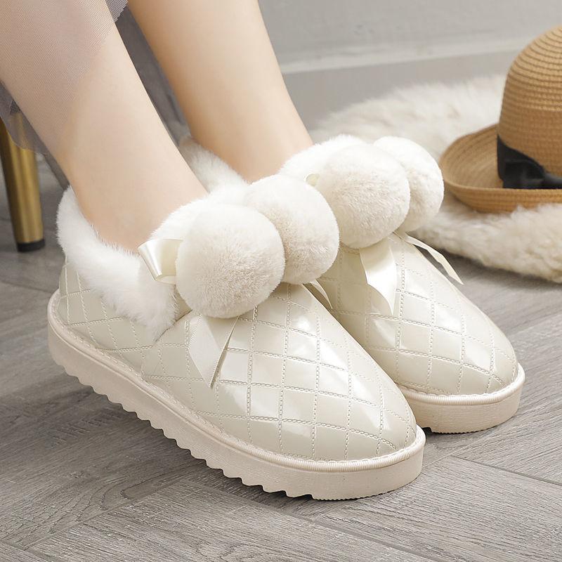 Snow Boots Women Plus Velvet Thick Cotton Boots Children Winter Leather Short Tube Flat Cotton Shoes Ankle Boots Non-slip
