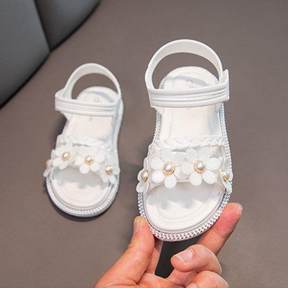 Sandals Girls Kids Sandals Princess Sweet Flower Children Summer Beach ShoesBrand New Soft Sweet Floral with Pearl