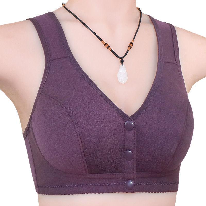 Middle-aged and Elderly Mothers No Steel Ring Front Buckle Cotton Bra Large Size Bra Middle-aged Cotton Underwear Vest-style Thin Section