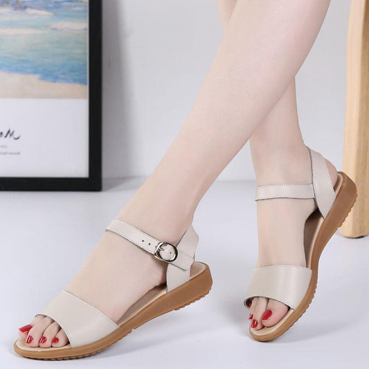 Leather Sandals Summer Ladies Non-slip Large Size Wedge Flat Sandals