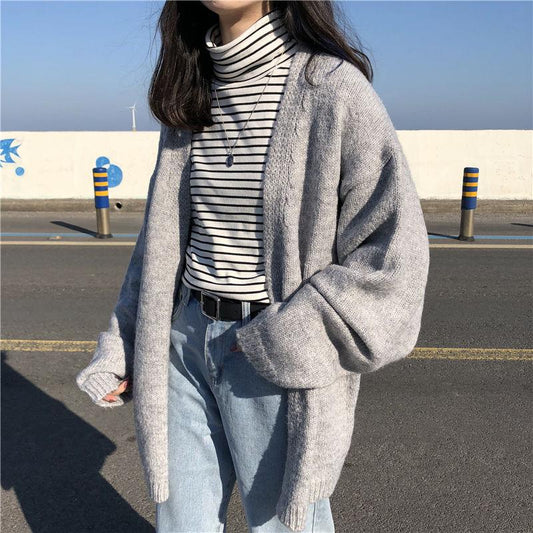 Plus size cardigan sweater women autumn and winter loose wild long sweater sweater coat women