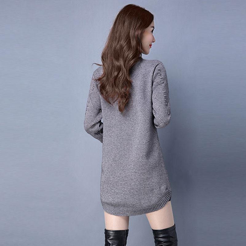 Women's Mid-length Knit Sweater Loose  Irregular Hem Pullover Sweater  Knitted  Dress  with Pockets