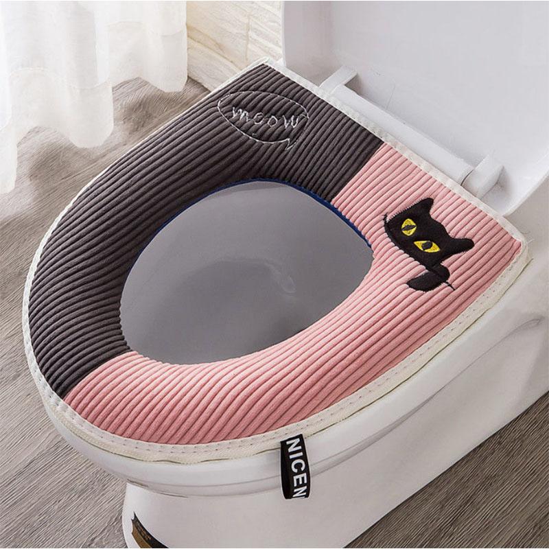 Toilet Seat Toilet Pad Universal Waterproof Toilet Sticker with Handle Polar Fleece Cotton Soft