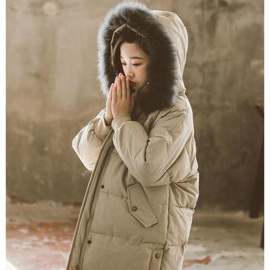 Girls' Warm Cotton Clothes Korean Version Plus Velvet Thick Down Padded Coat Windproof Winter Clothes