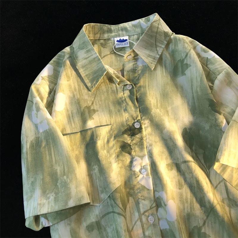 Hawaiian Floral Short Sleeve Shirt Neutral Wind Summer Loose Retro Niche Chic Design Couple Shirt